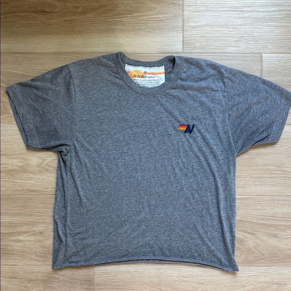 Woman’s Aviator Nation Logo Basic Boyfriend Tee - Heather Grey NWOT